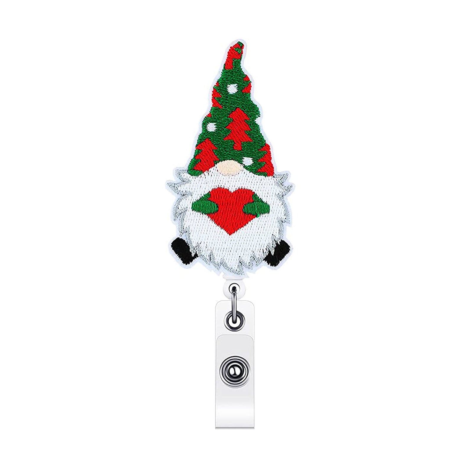 Wholesale ABS Christmas Felt Fabric Embroidered Santa Claus Badge Scroll Extendable Keychain